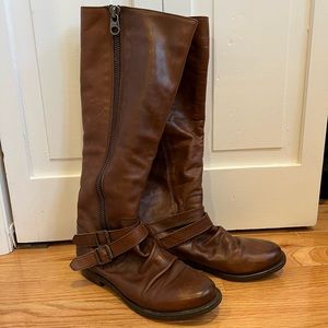 Brown leather boots